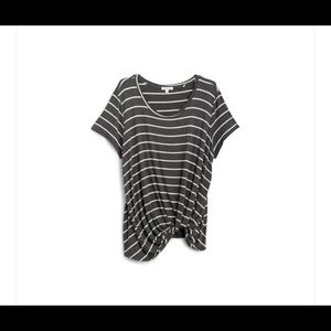 Striped shirt with tied knot